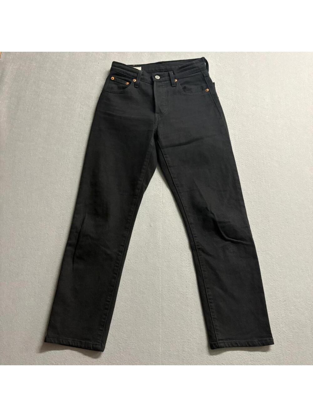 Levis Premium 501 Straight Leg Jeans Womens Size 23 Black Denim Cropped 23x26